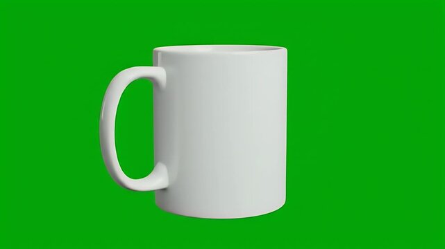 Empty White Ceramic Mug on Green Screen Background for Product Mockup