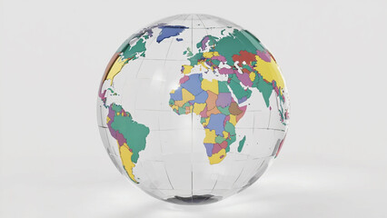 Colorful World Globe Clear Glass on Clean White Surface
