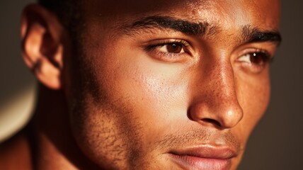 Obraz premium Male model explores cosmetic techniques for modern male grooming in bright natural light