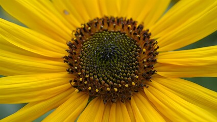 Vibrant Yellow Sunflower Close-Up: Detailed Macro Photography of Flower Center and Petals.