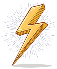 Bold golden lightning bolt with radiating lines in vintage comic book style