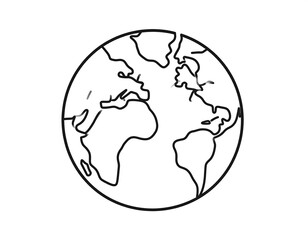 Simple line drawing of Earth, showing continents