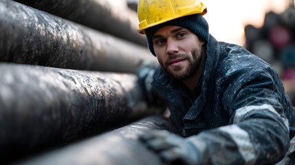Underground oil pipeline inspection by a hardworking worker