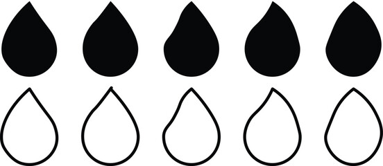 Water drop icon. Water level indicator 10 to 100%. different colour water drops. vector illustration on transparent background
