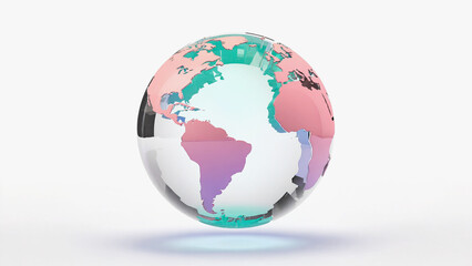 Fototapeta premium Colorful Globe Showing Continents on Clear Sphere Isolated on White