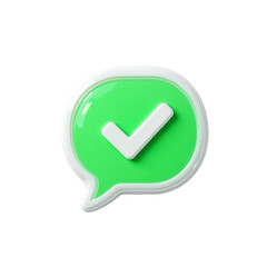Green chat bubble with white checkmark isolated on transparent background