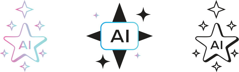 Obraz premium AI generate icon set ai, sparkling star icon integrated a square button, artificial intelligence star logo, creative digital solutions