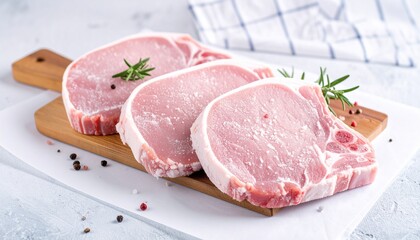 Fototapeta premium Frozen Pork Chops _Juicy and tender frozen pork chops, ideal for grilling, frying