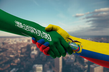 Shaking hands Saudi Arabia and Ecuador
