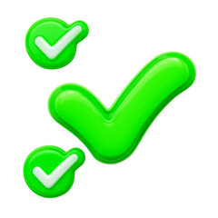 Three green checkmarks isolated on transparent background