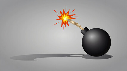 Black Cartoon Bomb with Red Spark on Neutral Grey Background