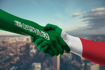 Shaking hands Saudi Arabia and Italy