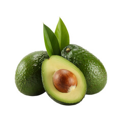Ripe avocados with leaves, healthy food concept.