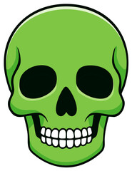 Vibrant green cartoon skull illustration for Halloween spooky fun and danger concepts