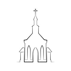 Continuous one line drawing Catholic church. Religious architecture. One continuous line isolated minimal illustration.Not AI.