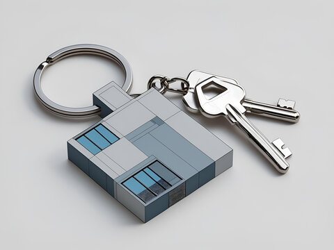 House Shape Keychain with Two Metal Keys white background