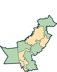 Pakistan map: a detailed map illustration of Pakistan, showcasing its geographical boundaries and administrative divisions with a sleek, clean aesthetic.
