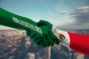 Shaking hands Saudi Arabia and Mexico