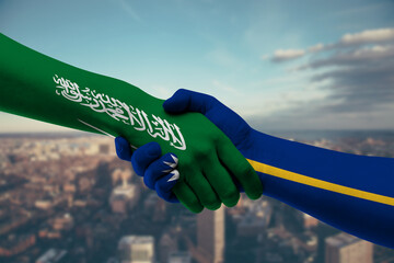 Shaking hands Saudi Arabia and Nauru