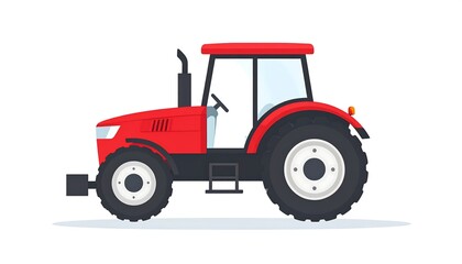 Red tractor profile view, simple design, white background