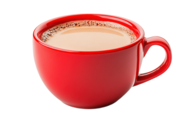 A red cup of tasty coffee on white background,png