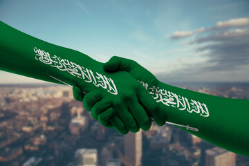 Shaking hands Saudi Arabia and Saudi Arabia