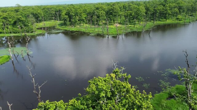 Aerial Drone View of Batuli Pokhari a Hidden Gem of Chitwan