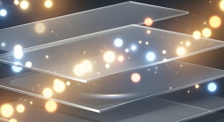 Abstract 3D rendering of glowing glass layers.