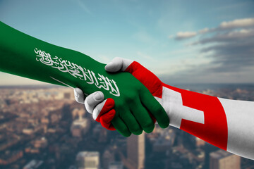 Shaking hands Saudi Arabia and Switzerland