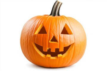 Fototapeta premium Classic carved Halloween pumpkin jack-o-lantern on white background.