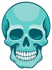 Obraz premium Striking Teal Skull Illustration, Vector Style, Anatomy Art, Macabre Graphic for Halloween and Horror Designs