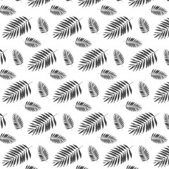 Seamless Tropical Palm Leaves Pattern – Black and White Botanical Background