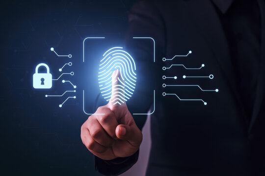 Fingerprint and padlock provide authentication ensuring security convenience data protection and privacy