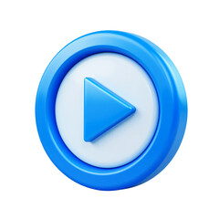 Blue and white 3d play button icon isolated on transparent background