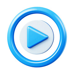 Blue and white play button icon isolated on transparent background