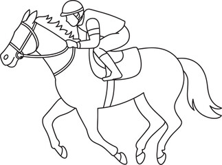 Jockey Riding Horse in Race Line Art Illustration Design for Sports and Equestrian Themes