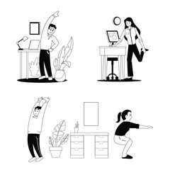 Workplace Yoga and Stretching Outline Icon Collection