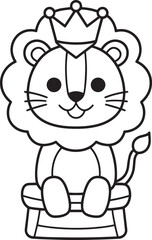 Lion King Sitting Outline Illustration Animal Royalty Character Design