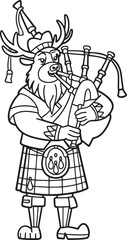 Moose Bagpiper Outline Illustration Scottish Animal Musician Character Design