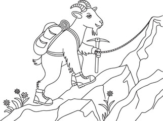 Mountain Goat Climber Outline Illustration for Coloring Book Pages and Design Projects