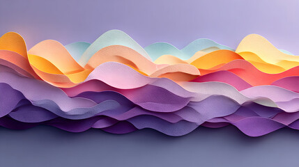 Fototapeta premium Abstract image of layered pastel colored shapes resembling hills or waves.