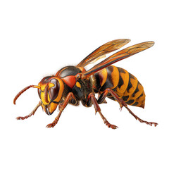 Angled view full body shot of an extremely perfect looking single Asian Hornet animal isolated [Transparent Background PNG].