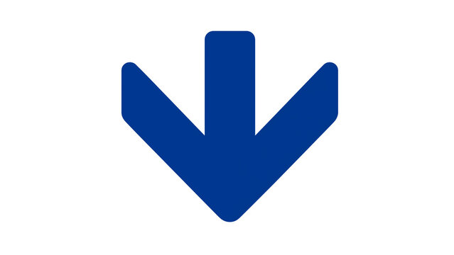 Simple flat blue arrow icon pointing down on a white background