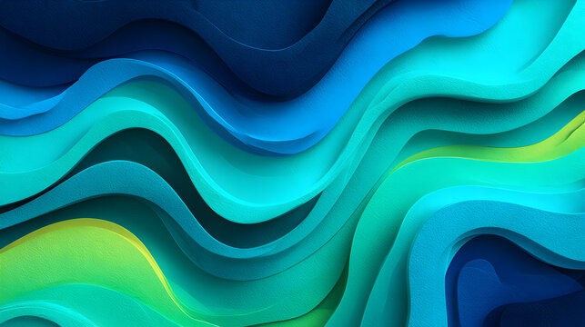 Abstract image of wavy, flowing lines in shades of blue and green.