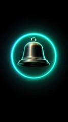 Neon Ring Encircling Metallic Bell Notification Icon