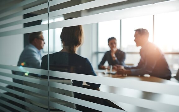 Diverse business team collaborating in modern office meeting room