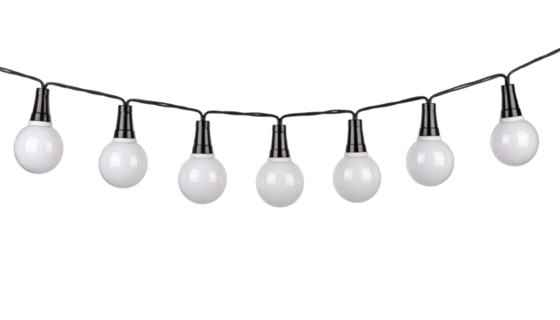 Festive Light Garland: Capture the enchanting atmosphere with a string of elegant, round, illuminating lights against a clean background, perfect for events and celebrations.