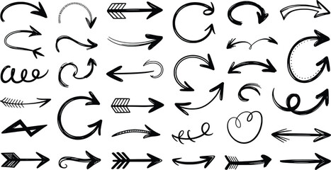 Collection of hand-drawn arrows and curving lines for design and navigation elements