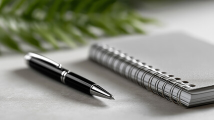 Organized academic workspace flat lay featuring school notebooks, metallic spiral binding details, and pen on matte background