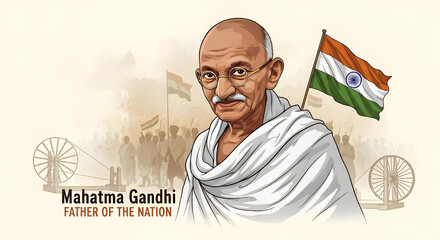 Vintage Style Gandhi Jayanti Post Design With Geometric Patterns and Abstract Shapes Background